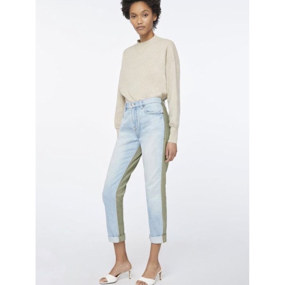 FRAME Denim Jeans Le Beau Mixed Media Straight Leg Pants 29 Green Cargo Ankle